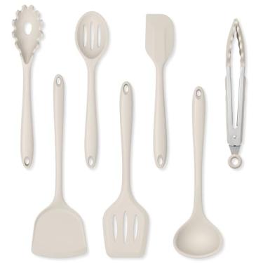 Imagem de Herogo Conjunto de utensílios de cozinha de silicone, conjunto de utensílios de cozinha de 7 peças, ferramentas de cozinha resistentes ao calor, torneira, colher, concha de sopa, servidor de massa