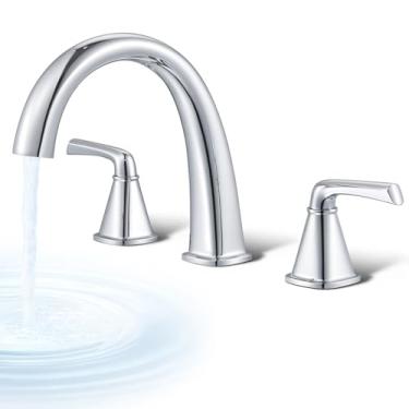 Imagem de Conjunto de torneira de banheira romana de montagem no convés, torneiras de banheira de alto fluxo, 30,5-39,9 cm de largura, torneira de banheira de montagem em deck com válvula, torneira de banheira