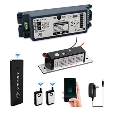 Imagem de OlideSmart Kit De Sistema Fechadura Magnética Elétrica Para Porta Com Controle Acesso Wi-Fi 2,4 Ghz E Força Retenção 400 Lb, Remoto Aplicativo Smartphone, Interruptor Pressão Fino Sem Fio Pareado (K