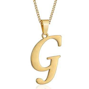 Imagem de Suweibuke Colar com inicial para homens e mulheres, meninos e meninas, banhado a ouro 18K, colar com pingente de 26 letras, joias personalizadas para presentes, Average, Aço inoxidável, Sem Pedra
