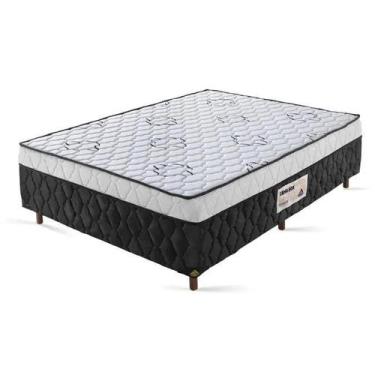 Imagem de Cama Box Casal Ortopédica 138x188x52cm Preto/Branco - Suporta até 160k