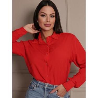 Imagem de Camisa Social Feminina Manga Longa Gola Colarinho Italiano Formal Sem Bolso-Feminino