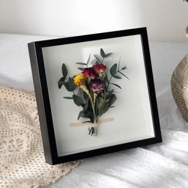 Imagem de lamegret Moldura Para Caixa De Sombra 8X8 Com Painel Traseiro Branco, Exposição Madeira Resistente A Quebras Em Hd Parede E Mesa, Flor Memória, Medalhas, Ingressos, Fotos - Preto