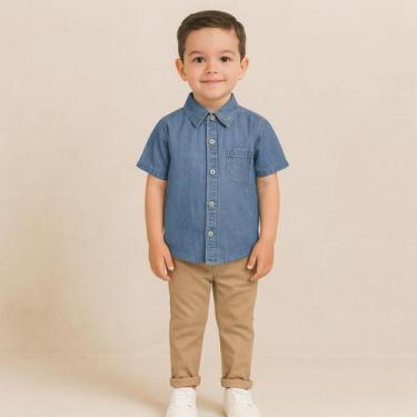Imagem de Camisa Social Infantil Jeans Camisa Manga Curta Menino Jeans - JF SHOP