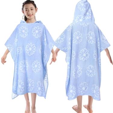 Imagem de VOOVA & MOVAS Toalha poncho com capuz para adolescentes/crianças grandes (8-16 anos) | Roupão toalha de algodão absorvente macio | Saída de praia versátil, piscina, natação e banho | Jacquard Blue