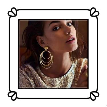 Imagem de Brincos de argola de círculo grande metálico com pingente de gota de ouro retrô redondo brincos de argola para casamento joias femininas