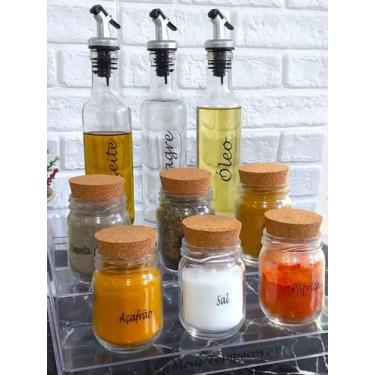 Imagem de Conjunto 3 Galheteiros 250ml, 6 Potes 200ml e Organizador Multinível -