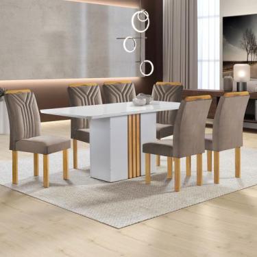 Imagem de Mesa de Jantar 6 Lugares Celeste com Vidro Off White/Cinamomobege Escu