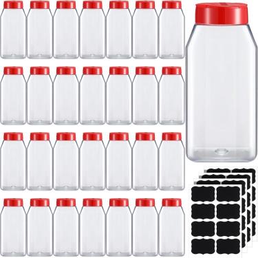 Imagem de Frascos de especiarias de plástico Mifoci, pacote de 28, 475 ml com tampa de agitador vermelha