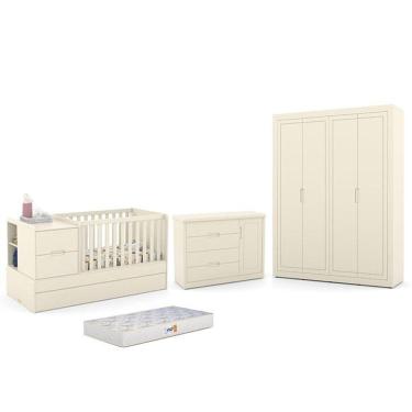 Imagem de Dormitório Completo Infantil Tutto New 4 Portas, Cômoda, Berço Multifuncional Formare e Colchão D18 - Matic Móveis