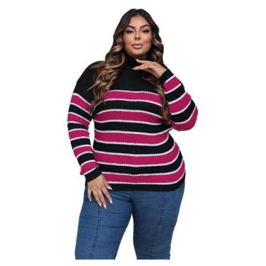 Imagem de Blusa Plus Size Frio Tricot Cacharrel Listrada Gola Alta - EUC STORE, 