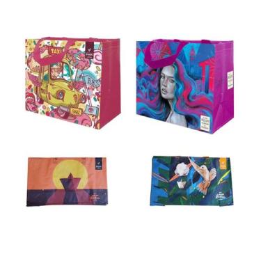 Imagem de Sacolas Ráfia Reutilizáveis Média e Mini Sortido (2 de cada) - B4U