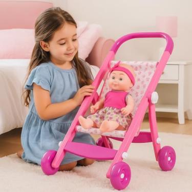 Imagem de Carrinho de Boneca Infantil Rosa – Brinquedo de Passeio para Crianças