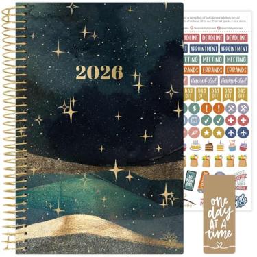 Imagem de bloom daily planners Agenda 2026 (janeiro a dezembro) Organizador de ano calendário - 14 cm x 21 cm - Agenda semanal e mensal com adesivos e marcadores de página - Celestial Skies