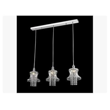 Imagem de Luminária Pendente Triplo Vidro E Cristais G-9 Decorativo, Sala Jantar