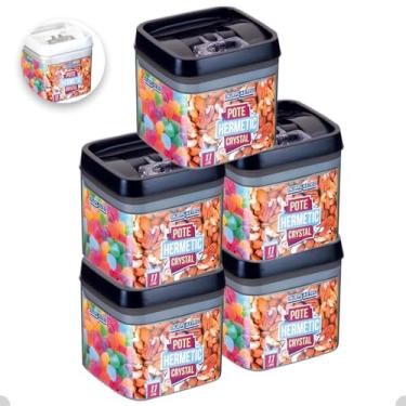 Imagem de Kit Com 5 Potes Herméticos De Acrílico Para Mantimentos Tampa Com Trava 1100Ml (Preto)