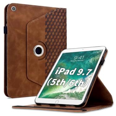 Imagem de Varohix Capa para iPad 6ª/5ª geração de 9,7 polegadas 2018/2017, iPad Air 2 / Air 1 capa protetora de couro PU com rotação de 360 graus com hibernar/despertar automático, suporte para cartão e alça de