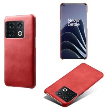 Imagem de Capa para Oneplus 10 PRO,Proteção contra quedas,Casca de volta de cor sólida simples,Design de couro de imitação de plástico-Red