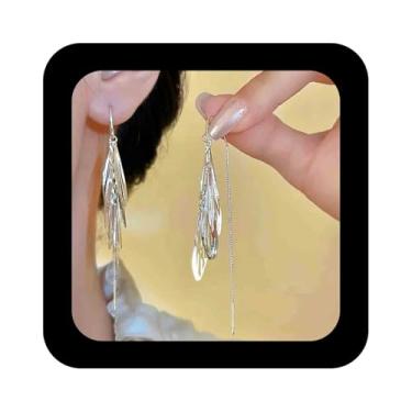 Imagem de Erimberate Brincos boêmios com pingente de folha de folhas vazadas douradas, borla, brincos de corrente de lustre de folhas longas, brincos de metal para mulheres, Zinco, Sem pedra preciosa