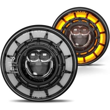 Imagem de AUDEXEN Faróis de LED de 17 cm para Jeep JK Wrangler - DOT/SAE Aprovado Hi/Lo Beam Faróis de Projetor com Anel Halo Start no Modo Circular Âmbar Sinal de Direção - Substituição para Jeep JK JKU