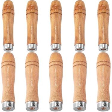 Imagem de 10 peças de cabo de madeira marrom com colares de metal forte, 5 peças de cabo de madeira grande para lima de 25,4 a 30,5 cm e 5 peças de cabo de madeira médio para arquivos de 15 a 20 cm, ferramenta