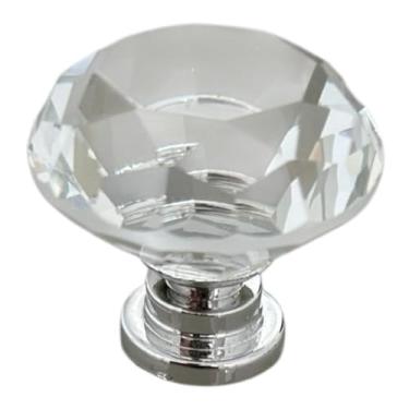Imagem de Puxador de Cristal Decorativo com Base Prateada, 30mm, para Armários e Gavetas, Conjunto com 10 Peças