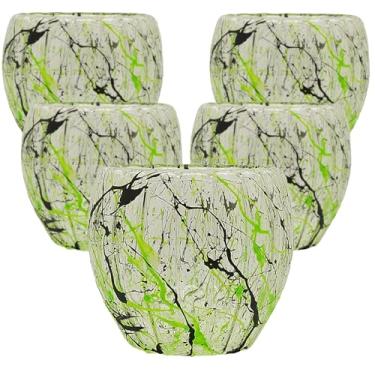 Imagem de Conjunto Com 6 Xícaras Personalizadas - Vidro Grosso 80ml - Decorativas, Eventos, Design Splash, para Café e Chá - Cor Verde- Preto