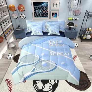 Imagem de Conjunto de edredom de raquete de tênis, tamanho solteiro, para crianças, adolescentes, quadra de tênis geométrica simples (edredom + lençol de cima + 2 fronhas + 2 fronhas de travesseiro)