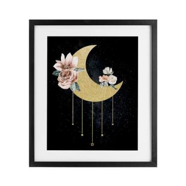 Imagem de Stupell Industries Impressão emoldurada de lua com rosas com detalhes glamourosos design sob vidro por Daniela Santiago, 40,6 x 33,5 cm