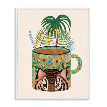 Imagem de Stupell Industries Caneca tropical com design de arte giclée emoldurado branco tigre por Mia Charro, 20 x 16