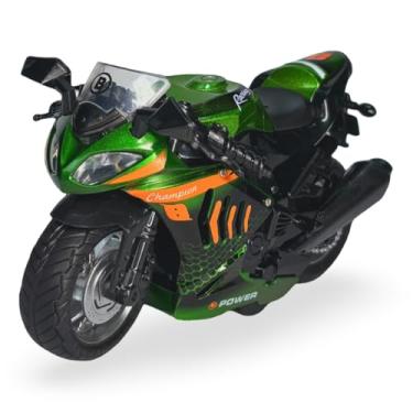 Imagem de Miniatura Moto Esportiva Corrida Metal C/Som E Fricção Brinquedo (Verde)