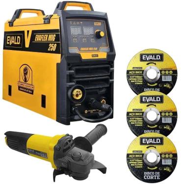 Imagem de Máquina Solda EVAFLEX MIG-250 com Esmerilhadeira 850W EV850 e 3 Discos EVALD