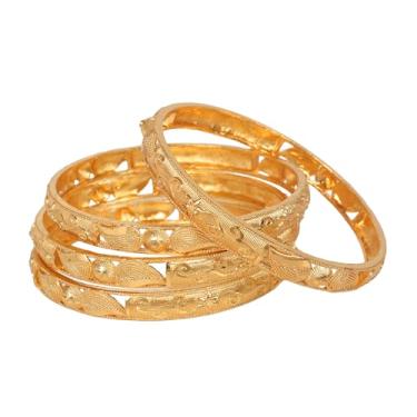 Imagem de Touchstone NOVA coleção de pulseiras douradas indiano Bollywood Desire Linda concha esculpida com pétalas florais inspiradas em joias de designer conjunto de 4. Em tom dourado para mulheres.