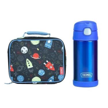 Imagem de Kit Garrafa e Lancheira Térmica Thermos Orlando Azul Astronauta