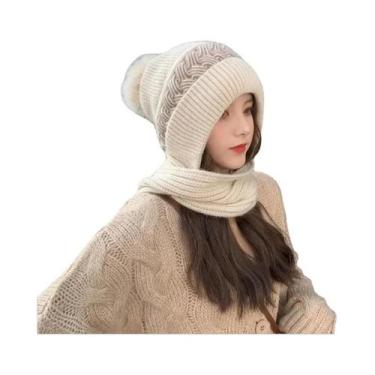 Imagem de Gorro De Lã Tricotado Espesso Para Mulheres Com Proteção Integrada Par