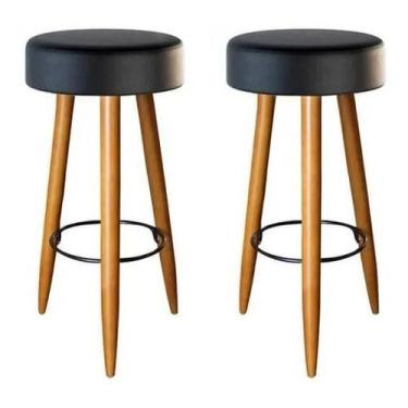 Imagem de Combo 02 Banqueta Alta material sintético Preto Pés Palito Castanho - 