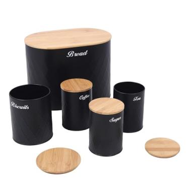 Imagem de Jectse Caixa de Pão Com Conjunto de Vasilhas, Recipientes de Alimentos para Lixo de Pão de Fazenda, Latas de Armazenamento à Prova de Ferrugem para chá de café de Biscoito, Charme do