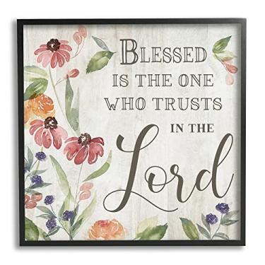 Imagem de Stupell Industries Blessed One Who Trusts The Lord Spring Florals, Projetado por Kristen Brockmon Arte de parede emoldurada preta, 60 x 60 cm, bege