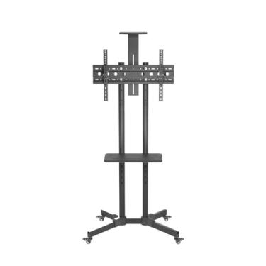 Imagem de Suporte Móvel para TV com Rodas, Base com Prateleira, Altura Ajustável, Compatível até 70 Polegadas, Preto