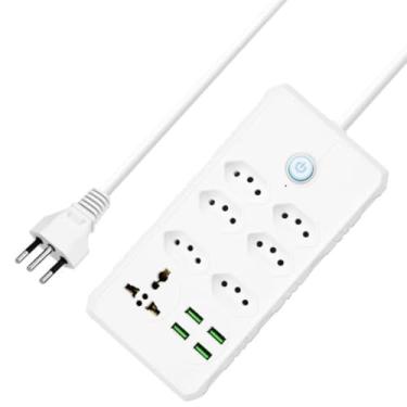 Imagem de Extensão Régua Energia 6 Tomada, 4 entradas USB, 1 Tomada Universal Cabo de Alimentação de 2 metros, Suporte a Tensão de 110-220V BIVOLT, Potência de 2500W