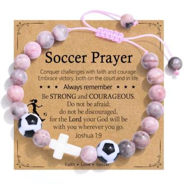 Imagem de PODLEV Pulseira de futebol para meninas e mulheres - Pulseiras de contas ajustáveis com pingente de cruz para meninas adolescentes, Natal, aniversário, dia dos namorados, Páscoa, presentes de