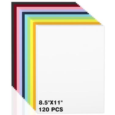 Imagem de 120 folhas de cartolina colorida 21 x 28 cm, 10 cores sortidas, papel para impressora de cartolina de 20 x 28 cm, papel cartolina de 190 g/m² para bricolage, impressão, convites de casamento, cartões