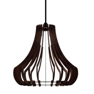 Imagem de Luminária Teto Tipo Pendente Gancho Mdf Completa - Marrom - LENOBRE