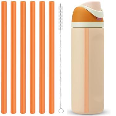 Imagem de Canudos de substituição compatíveis com garrafa de água Owala Freepsip 680 g, 947 ml, peças de reposição para Owala Free Sip Sway, 850 g, inclui 6 canudos sem BPA e 1 escova de limpeza (laranja