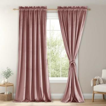 Imagem de JIUZHEN Cortinas de veludo rosa selvagem 244 cm para sala de estar - Cortinas de veludo blackout retrô macias com bolso para varão, isolamento térmico para quarto/galeria, 177 cm L x 246 C, 2 painéis