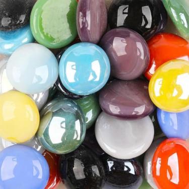 Imagem de LiFschal Mármores de vidro plano, pedras de vidro de cores mistas, contas de mármore de fundo plano, grânulos de enchimento de vasos seixos de vidro decorativos para aquário de peixes, cerca de 200 g