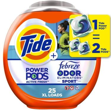 Imagem de Pacotes de detergente para roupa Tide Power Pods com Febreze Sport 25 quilates