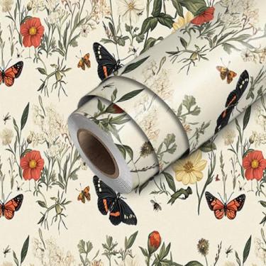 Imagem de HOMETITUTE Papel de parede borboleta descasque e cole papel de parede de contato floral, 300 x 45 cm, revestimento de parede decorativo de vinil autoadesivo para quarto, sala de estar, cozinha
