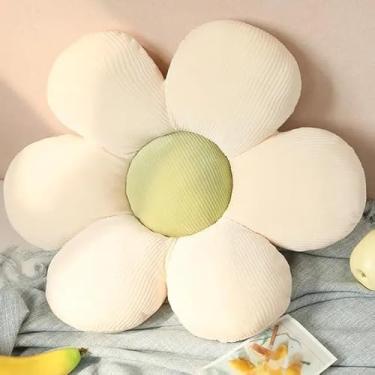 Imagem de Almofada Flor 50CM Pétalas Gigantes Pelúcia Premium Decorativa Macia Quarto Infantil Sofá (Branco/Verde 35CM)