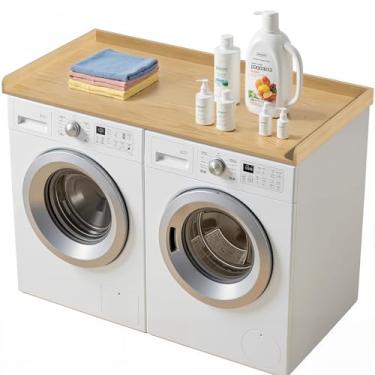 Imagem de texinpress Bancada da máquina de lavar roupa e secador: 137 cm x 27 cm Topo de máquina de lavar roupa, organização de armazenamento de mesa de lavanderia de madeira com borda, organizador de protetor